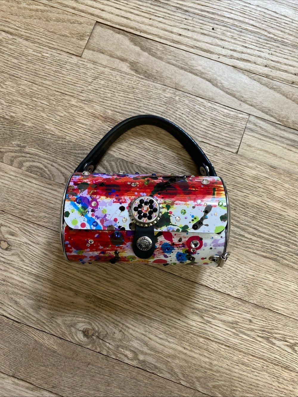 Little Earth Multi-Color Paint-Splash Mini Barrel Bag - no crossbody strap